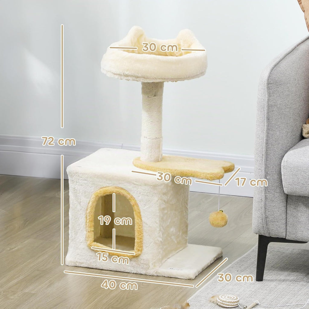 Schéma de cotes de l'arbre à chat Mimosa : 72 cm, 40 × 30 cm, perchoir 30 cm — fabricant
