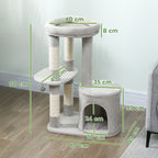 Schéma de cotes de l'arbre à chat Saule : 90 cm, 60 × 45 cm, lit 40 cm, niche 35 cm — fabricant