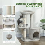 Centre d'activités de l'arbre à chat Saule : poteau à gratter, plateforme de saut, boule de jouet — photo du fabricant