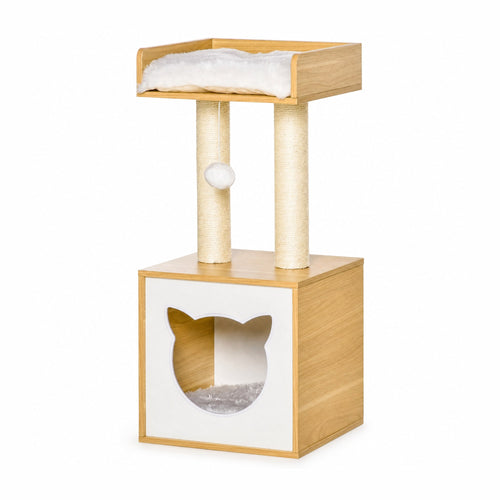 Arbre à chat Glycine 81 cm, niche « tête de chat », plateforme avec coussin, 2 poteaux en sisal — photo produit sur fond blanc