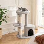 Deux chats installés sur l'arbre à chat Saule dans un salon — mise en situation
