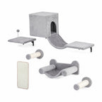 Ensemble mural pour chat Ramure, 6 pièces : niche, hamac, perchoir, échelons et griffoir — photo produit sur fond blanc