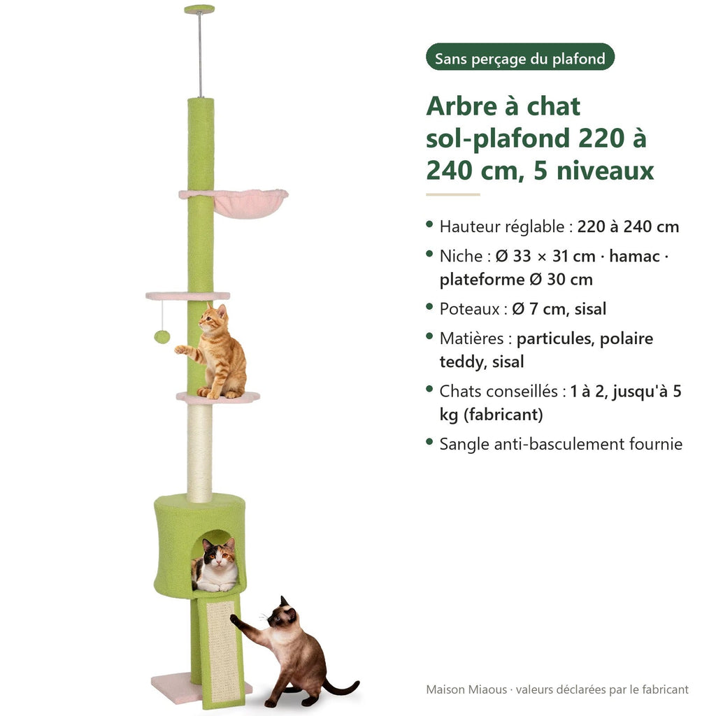 Arbre à chat Fleur — Arbre à chat sol-plafond 220 à 240 cm, 5 niveaux