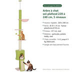 Arbre à chat Fleur — Arbre à chat sol-plafond 220 à 240 cm, 5 niveaux