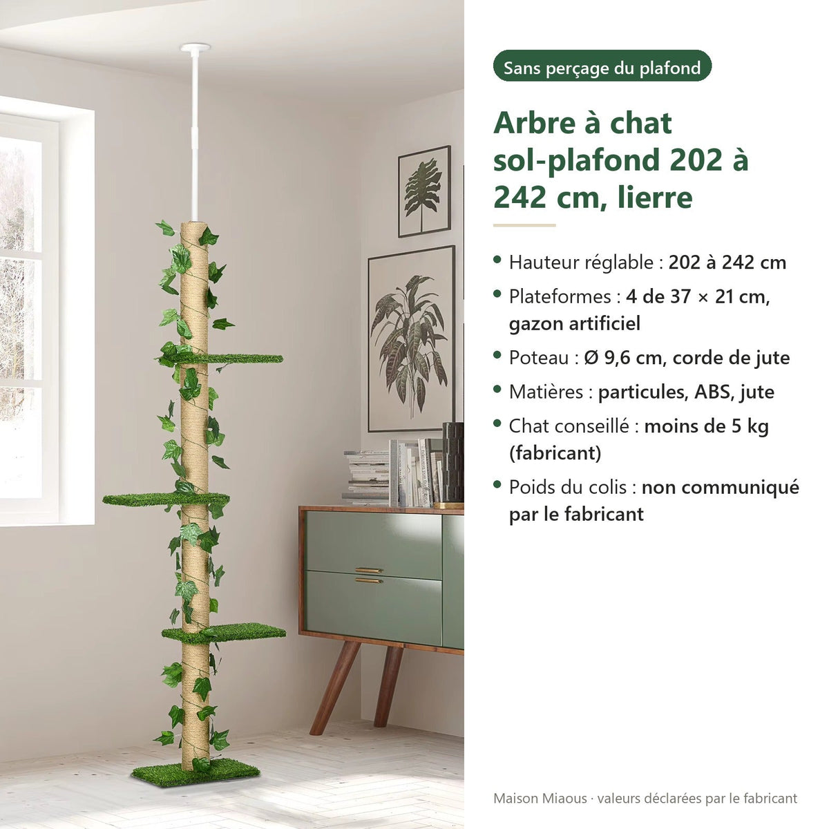 Arbre à chat Lierre — Arbre à chat sol-plafond 202 à 242 cm, lierre