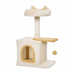 Petit arbre à chat Mimosa 72 cm, beige, niche, plateforme poisson et perchoir — photo produit sur fond blanc