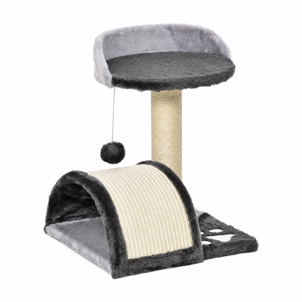 Petit arbre à chat Noisette 46 cm, griffoir en arche, perchoir et pompon — photo produit sur fond blanc